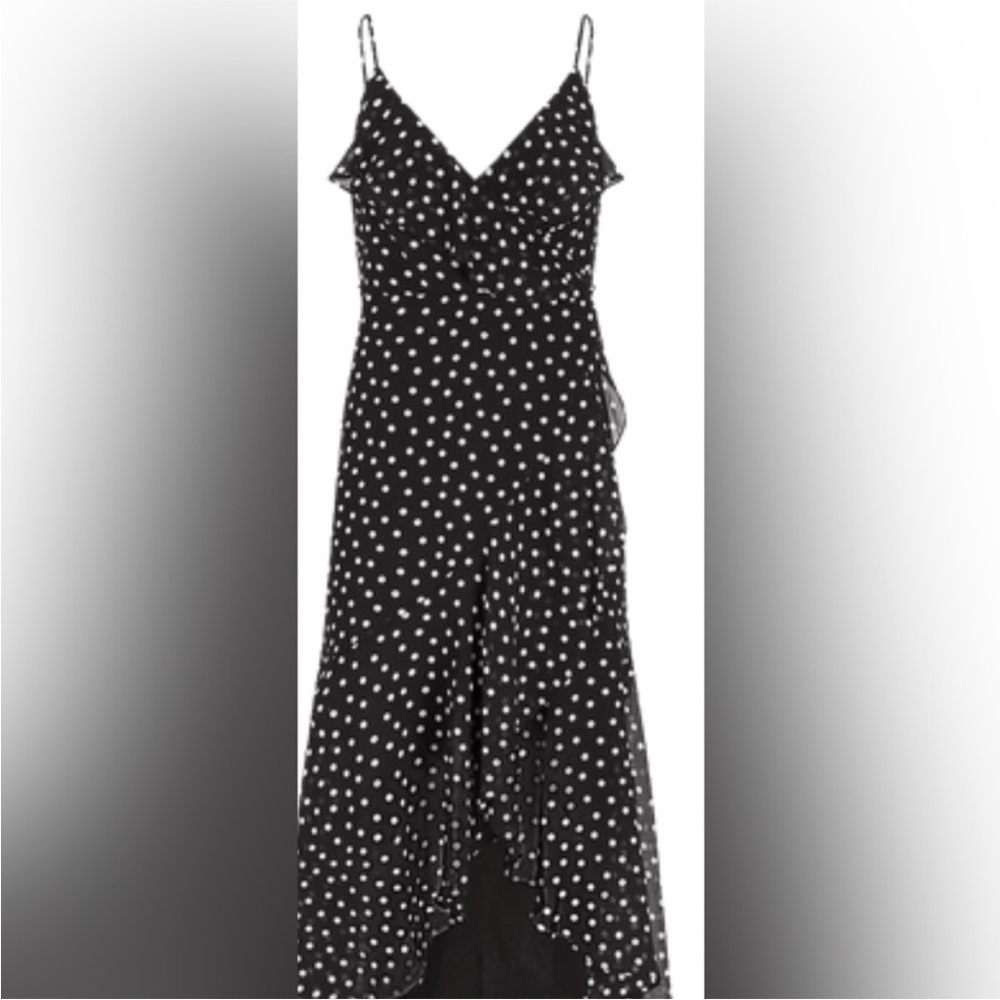 Express Polka Dot Ruffle Hi Low Hem Dress